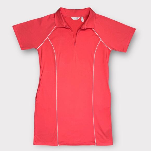 Sport Savvy Coral Quarter Zip Athletic Polo Dress Contrast Piping Pockets Size M - Picture 2 of 6